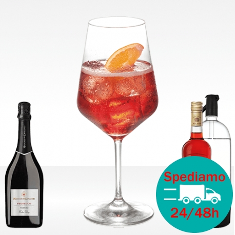 Spritz Campari con campari bitter, prosecco maschio dei cavalieri e seltz